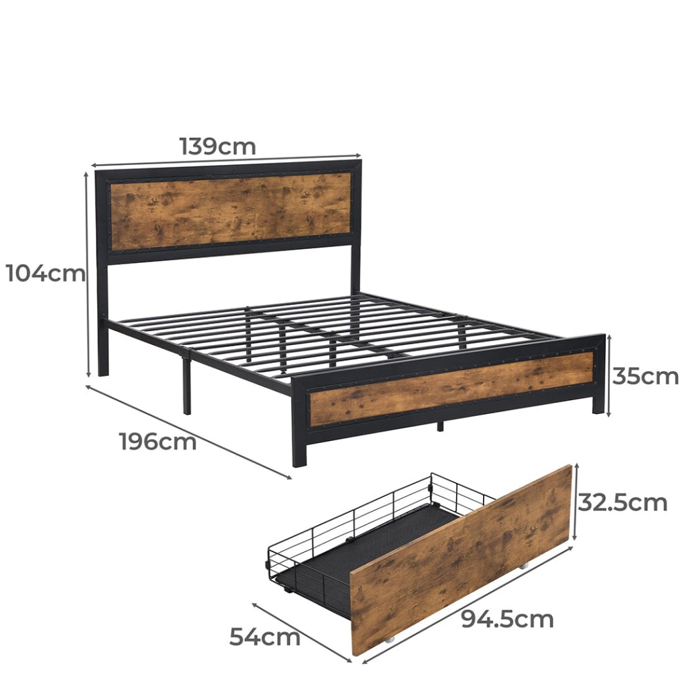 Levede Metal Bed Frame Double Mattress Base Platform Wooden 4 Drawers Rustic Fast shipping On sale