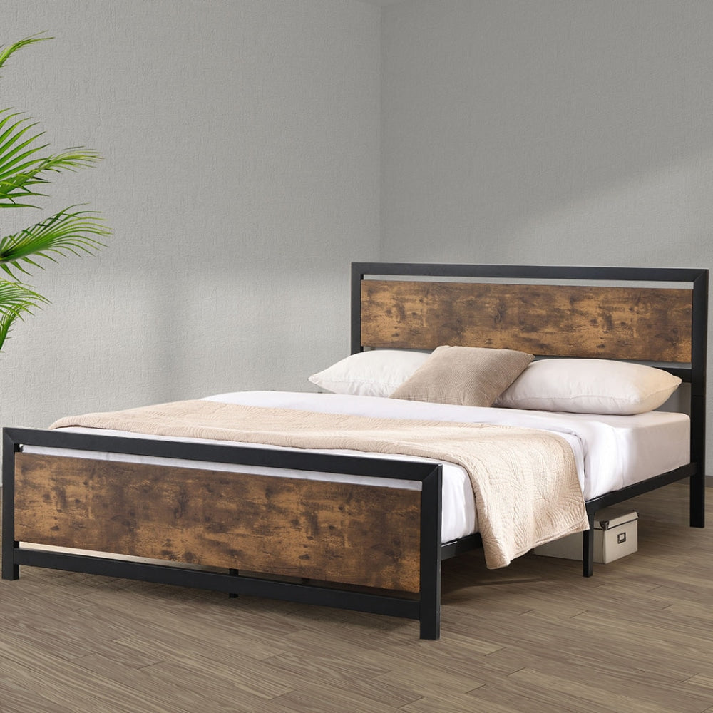 Levede Metal Bed Frame Mattress Base Platform Wooden Industrial Double Rustic Fast shipping On sale