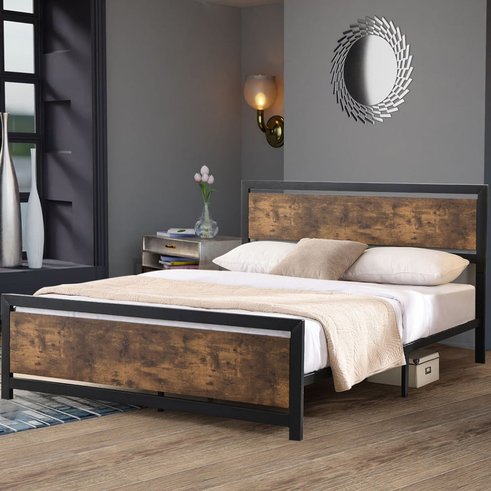 Levede Metal Bed Frame Mattress Base Platform Wooden Industrial Double Rustic Fast shipping On sale