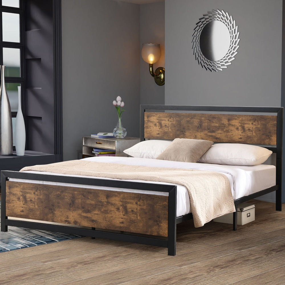 Levede Metal Bed Frame Mattress Base Platform Wooden Industrial Queen Rustic Fast shipping On sale