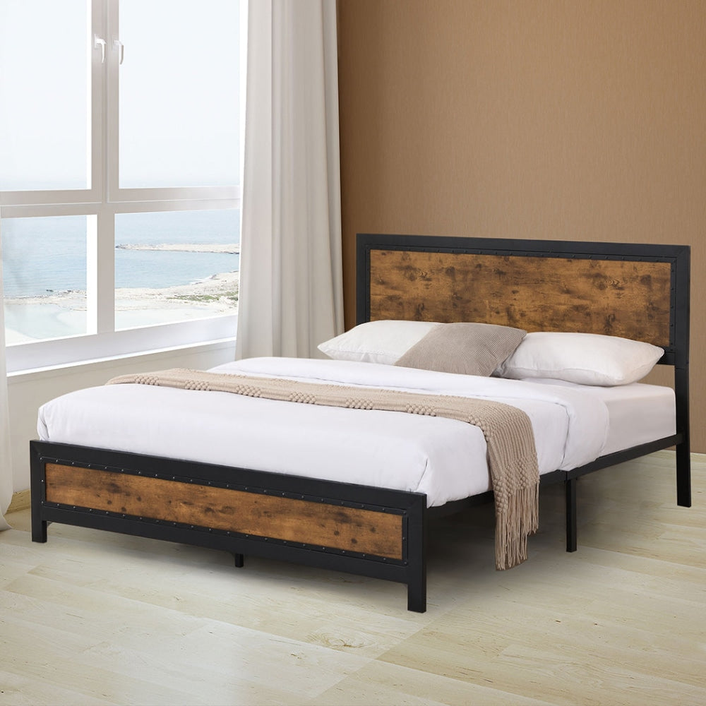 Levede Metal Bed Frame Mattress Base Platform Wooden Rivets Drawers Double Fast shipping On sale