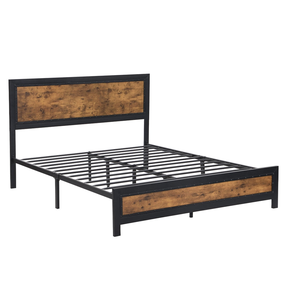 Levede Metal Bed Frame Mattress Base Platform Wooden Rivets Drawers Double Fast shipping On sale