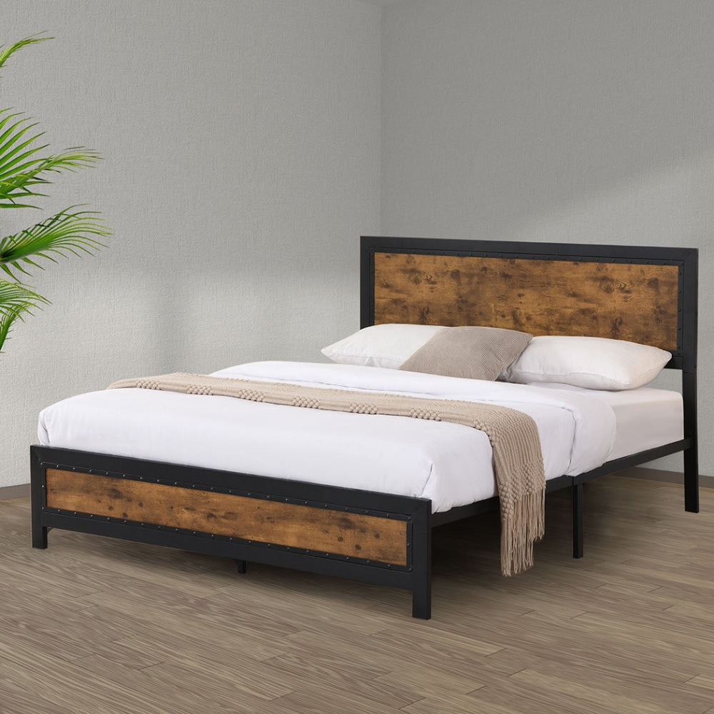 Levede Metal Bed Frame Mattress Base Platform Wooden Rivets Drawers Double Fast shipping On sale