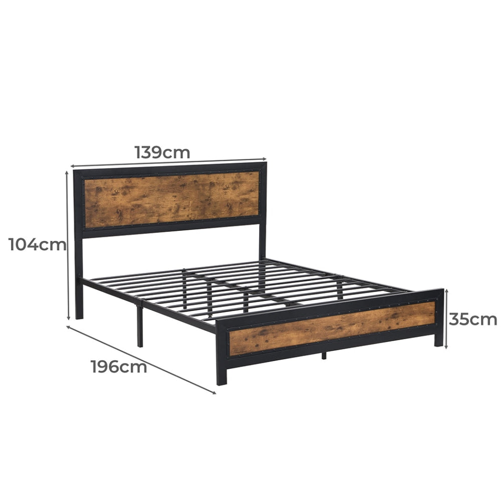 Levede Metal Bed Frame Mattress Base Platform Wooden Rivets Drawers Double Fast shipping On sale