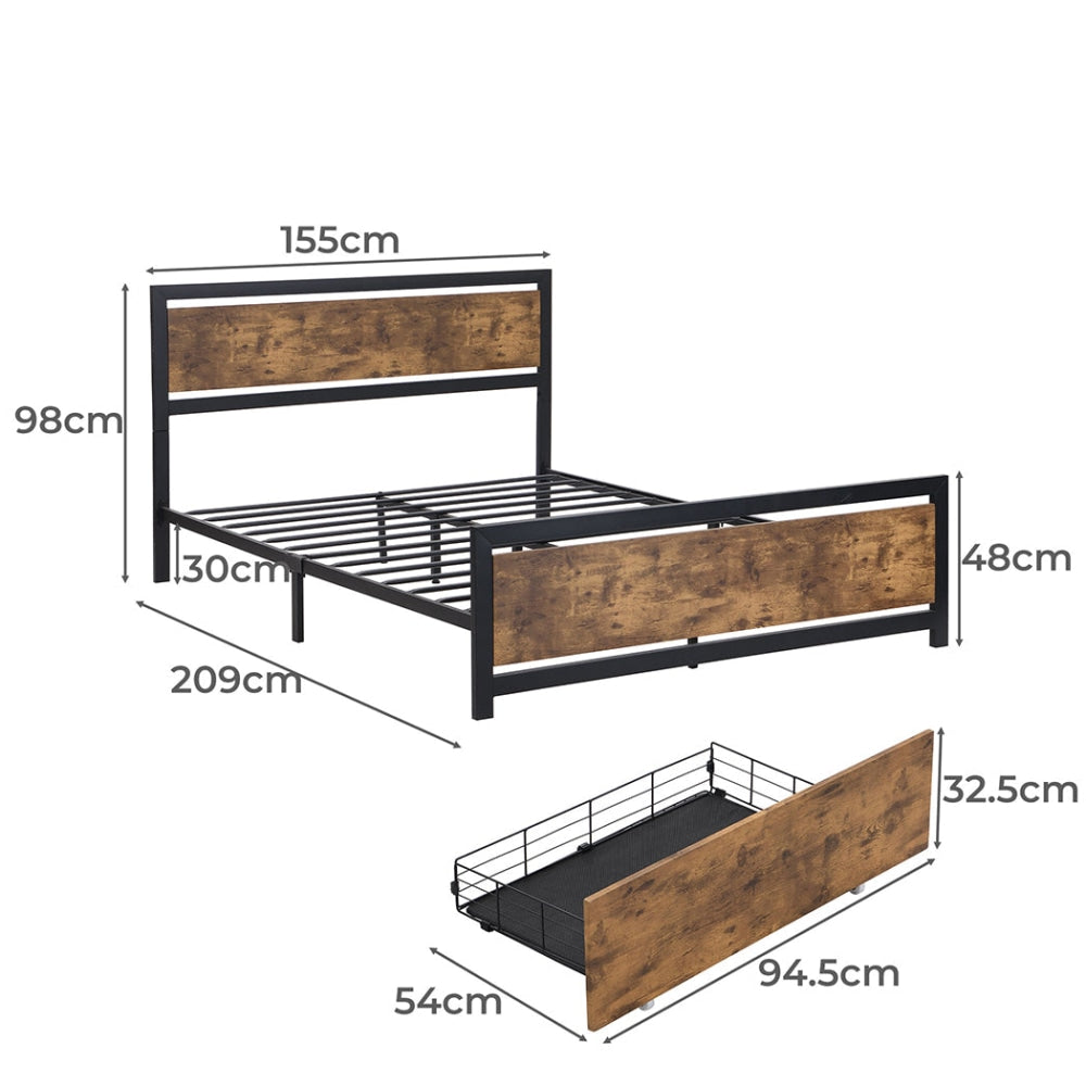 Levede Metal Bed Frame Queen Mattress Base Platform Wooden 4 Drawers Industrial Fast shipping On sale