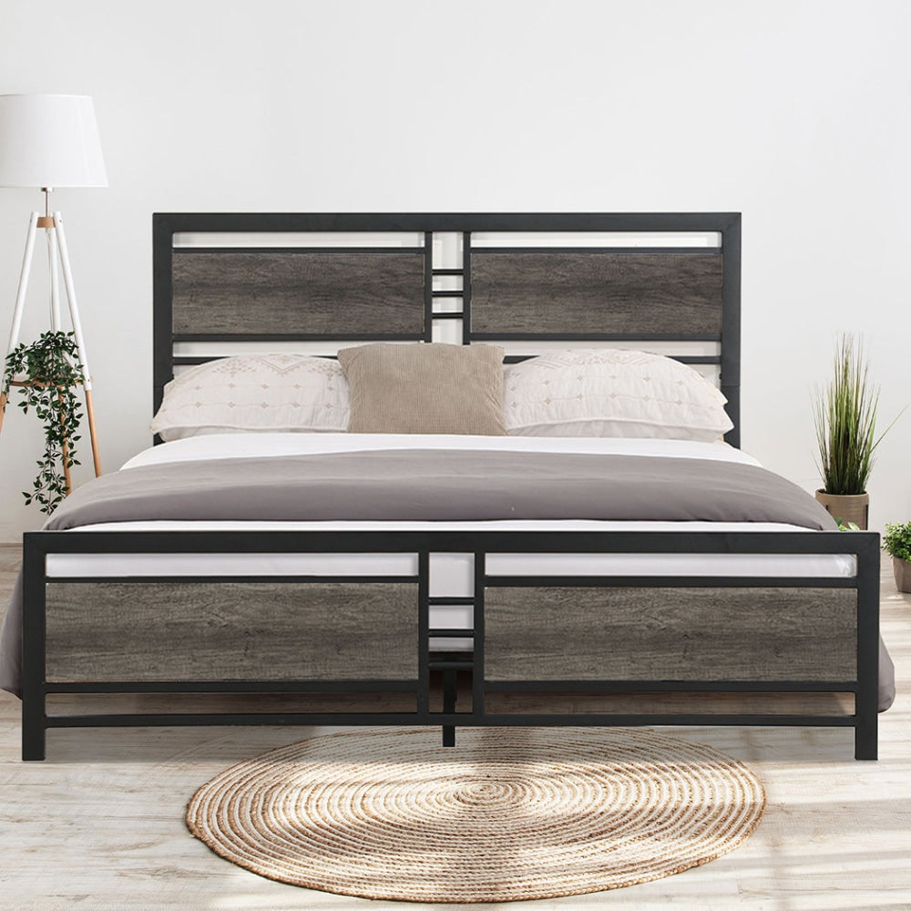 Levede Metal Bed Frame Queen Size Mattress Base Platform Wooden Headboard Grey Fast shipping On sale