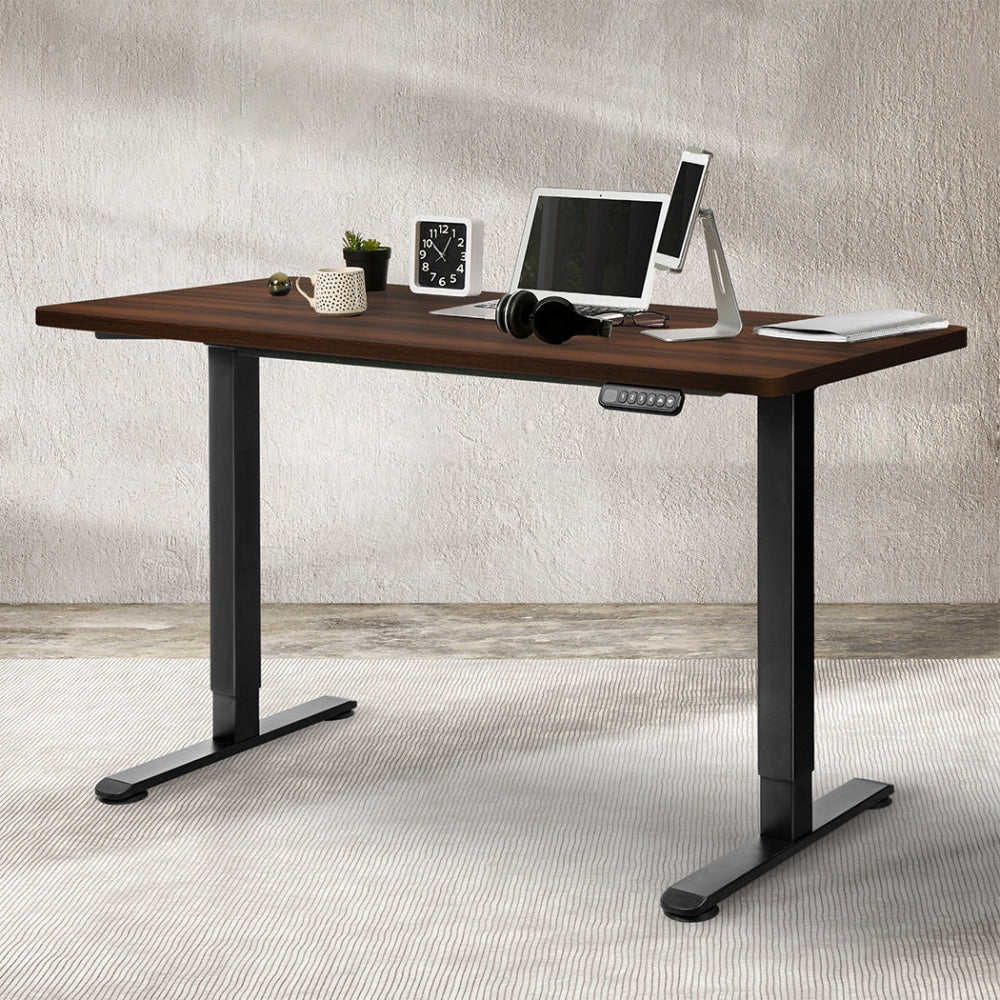 Levede Motorised Standing Desk Adjustable Electric Sit Stand Dual Motor 140CM Black Walnut Office Fast shipping On sale