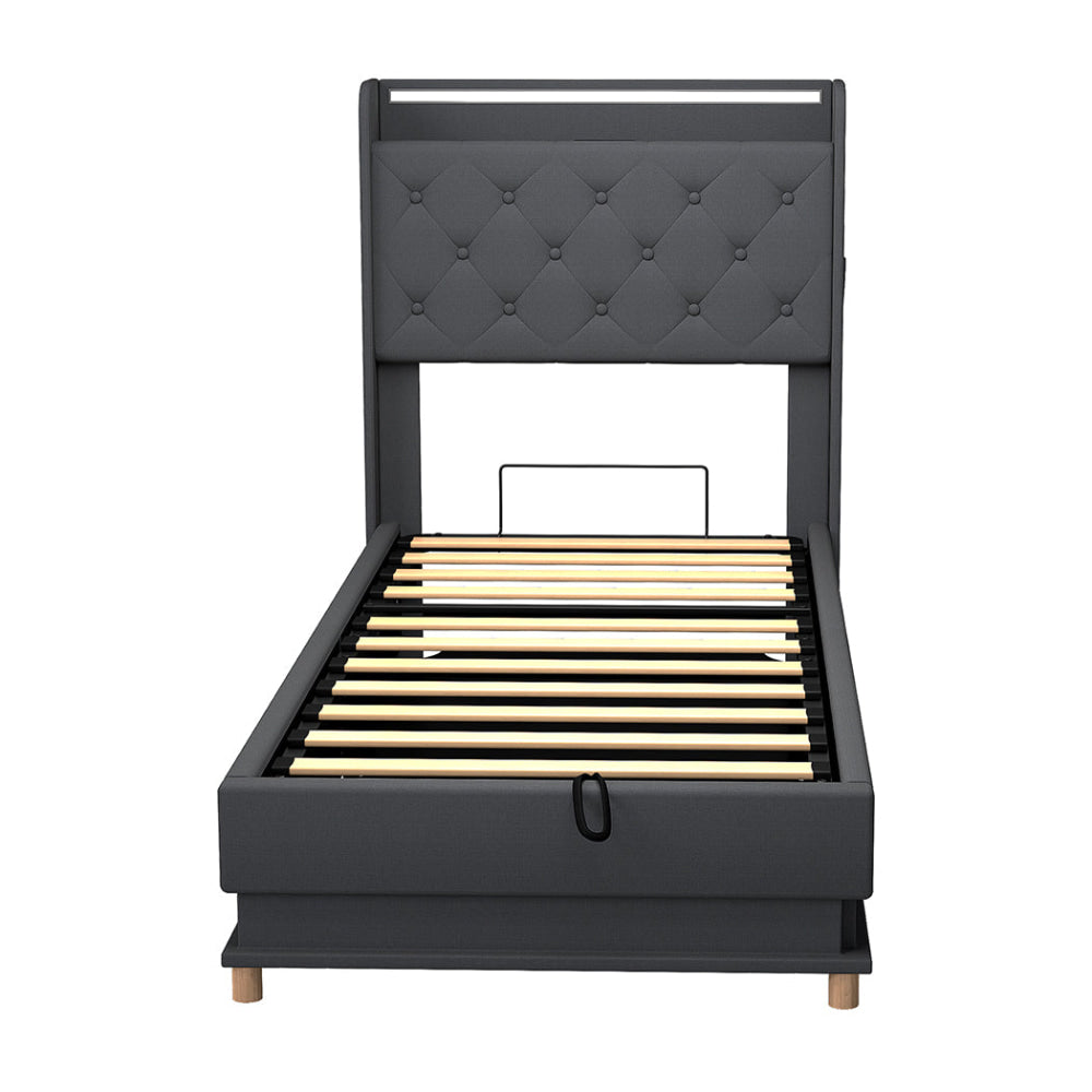 Levede Single Bed Frame Gas Lift Storage LED Light USB Fast shipping On sale