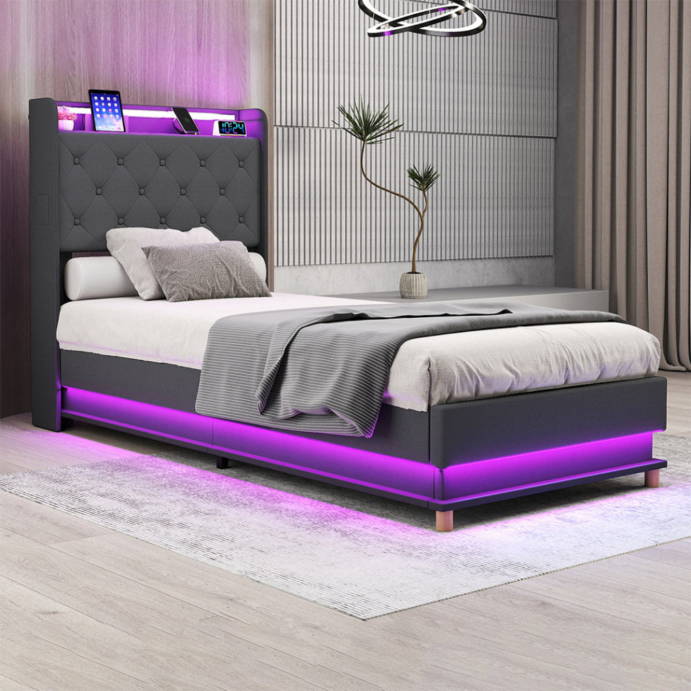 Levede Single Bed Frame Gas Lift Storage LED Light USB Fast shipping On sale