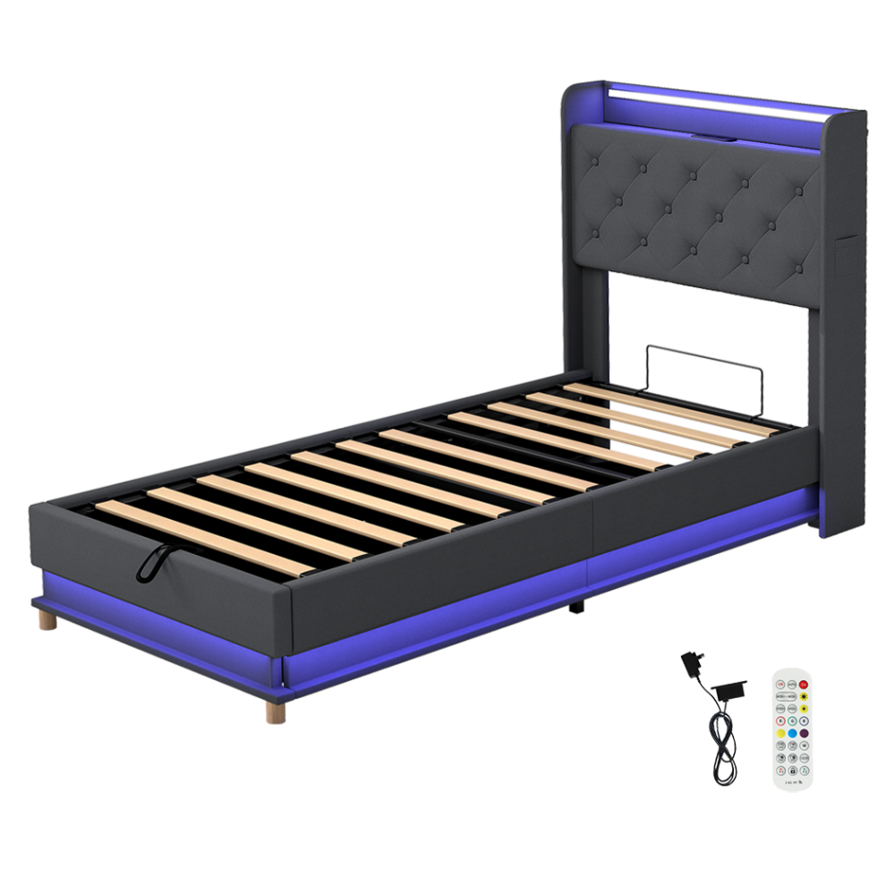 Levede Single Bed Frame Gas Lift Storage LED Light USB Fast shipping On sale