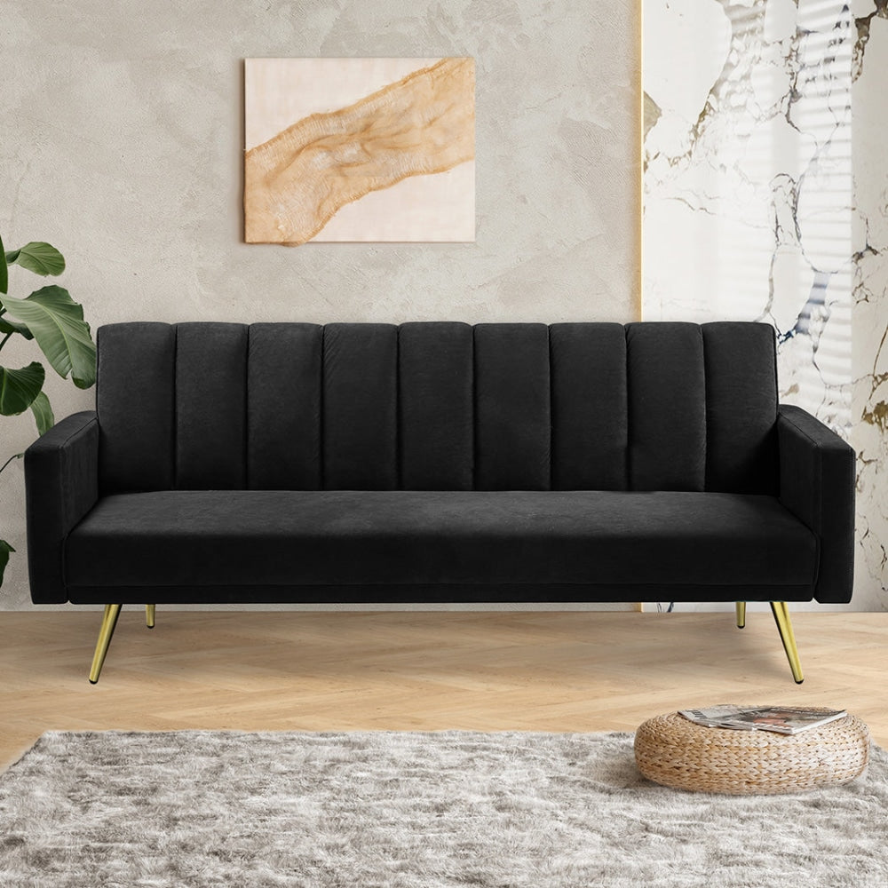 Levede Sofa Bed Convertible Velvet Lounge Recliner Couch Sleeper 3 Seater Black Fast shipping On sale