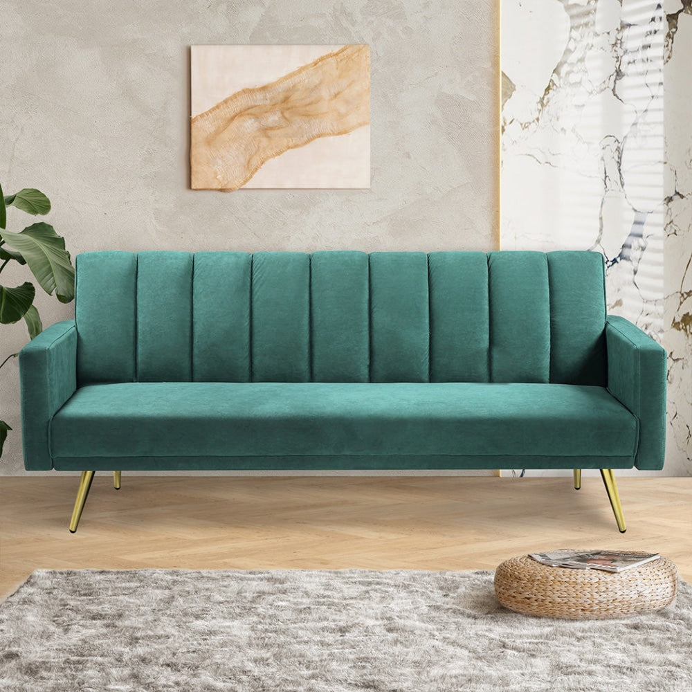 Levede Sofa Bed Convertible Velvet Lounge Recliner Couch Sleeper 3 Seater Green Fast shipping On sale