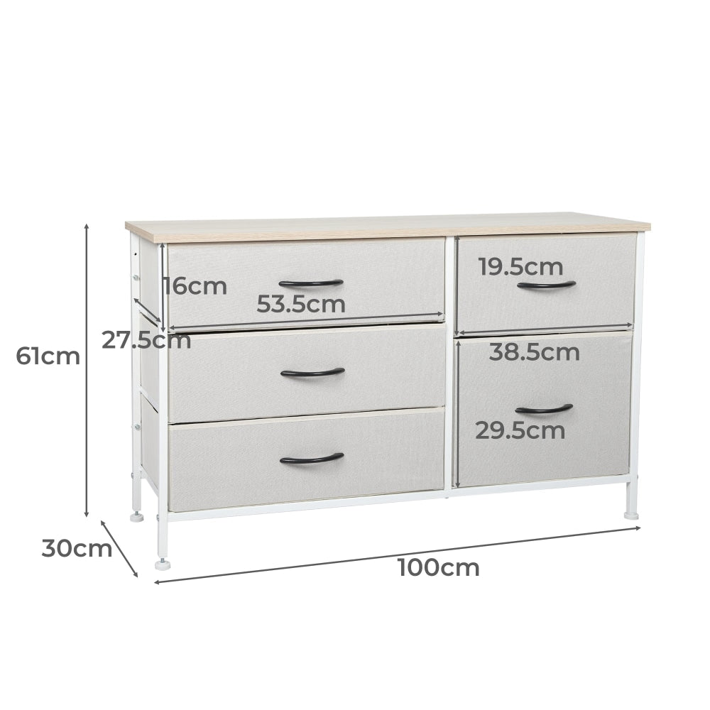 Levede Storage Cabinet Tower Chest of Drawers Dresser Tallboy 5 Drawer Beige Of Fast shipping On sale