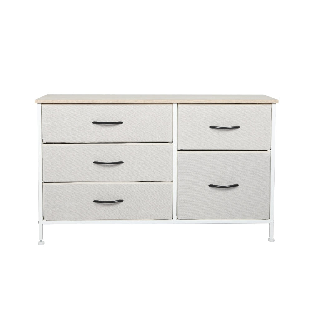 Levede Storage Cabinet Tower Chest of Drawers Dresser Tallboy 5 Drawer Beige Of Fast shipping On sale