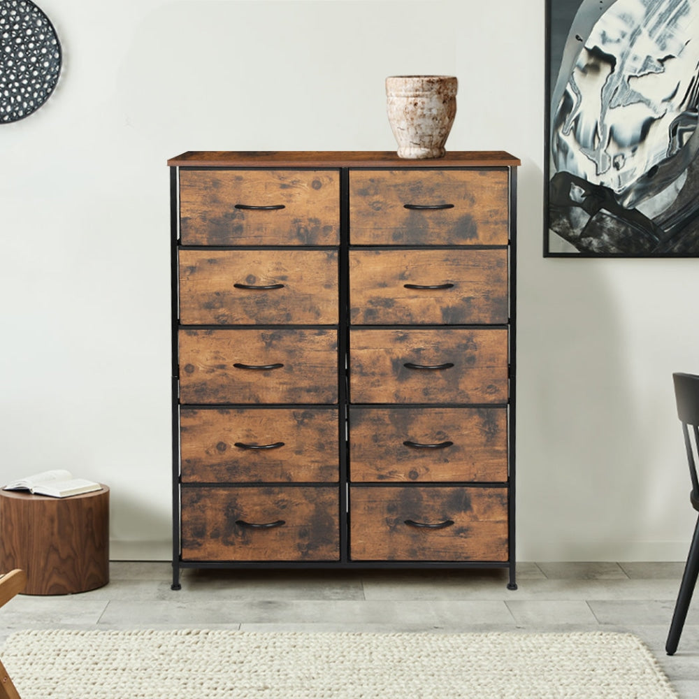 Levede Storage Cabinet Tower Chest of Drawers Dresser Tallboy Drawer Retro Brown Of Fast shipping On sale