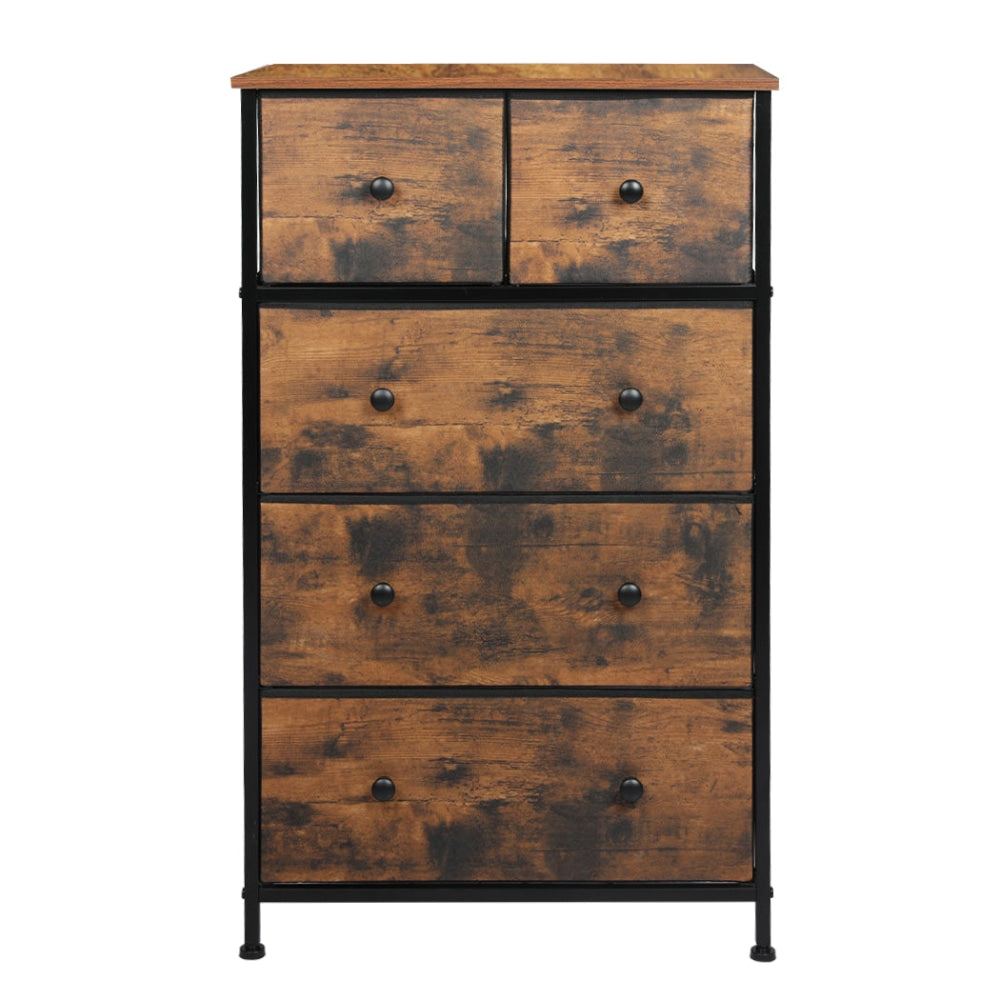 Levede Storage Cabinet Tower Chest of Drawers Dresser Tallboy Drawer Retro Brown Of Fast shipping On sale