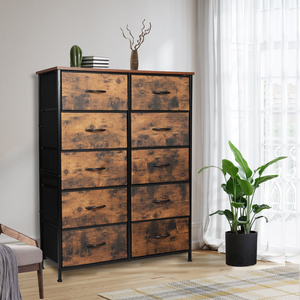 Levede Storage Cabinet Tower Chest of Drawers Dresser Tallboy Drawer Retro Brown Of Fast shipping On sale