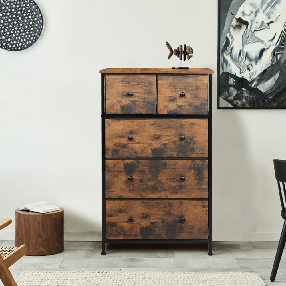 Levede Storage Cabinet Tower Chest of Drawers Dresser Tallboy Drawer Retro Brown Of Fast shipping On sale