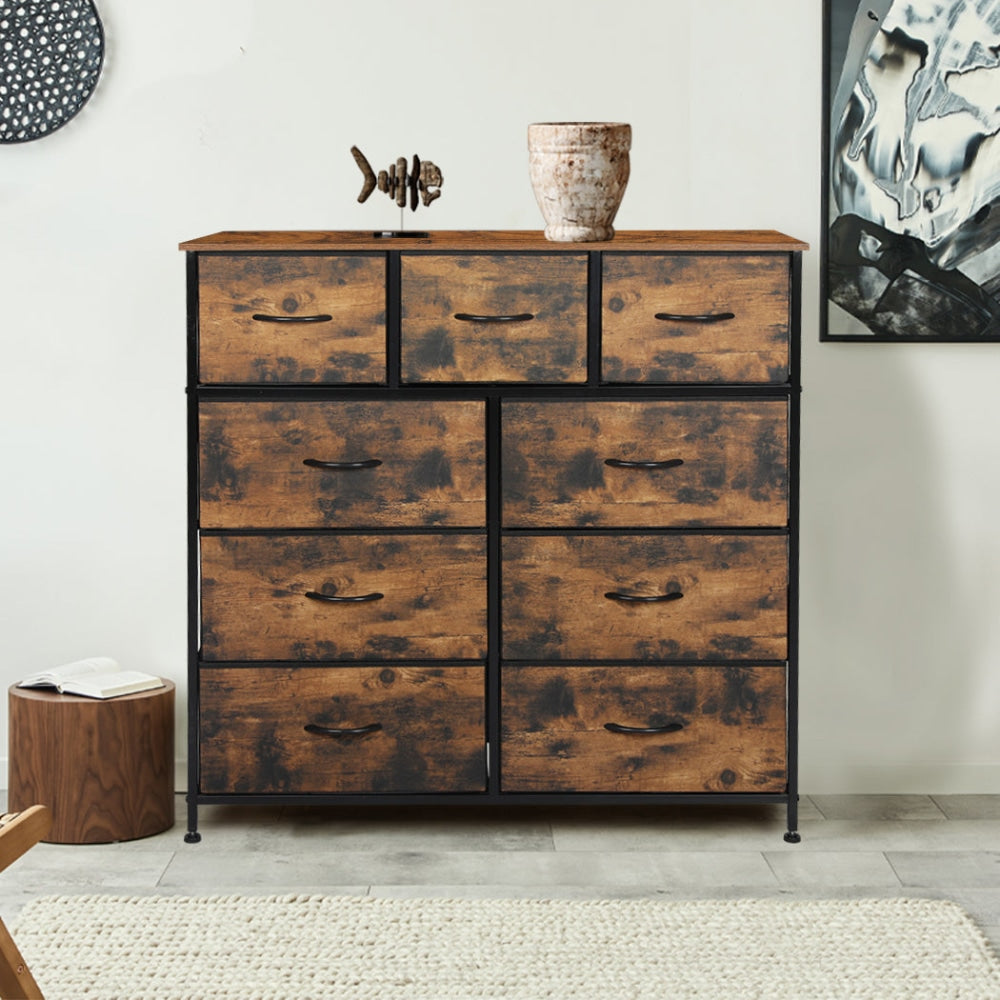 Levede Storage Cabinet Tower Chest of Drawers Dresser Tallboy Drawer Retro Brown Of Fast shipping On sale