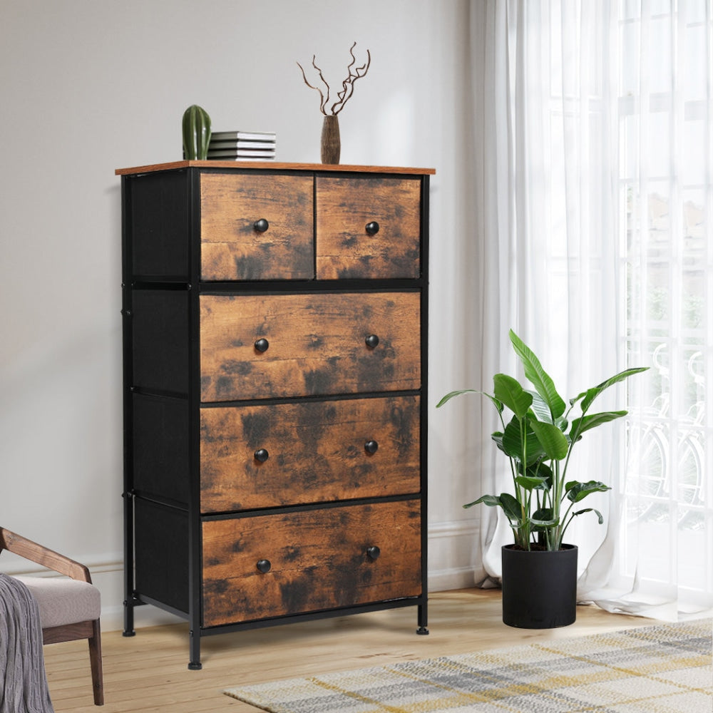 Levede Storage Cabinet Tower Chest of Drawers Dresser Tallboy Drawer Retro Brown Of Fast shipping On sale