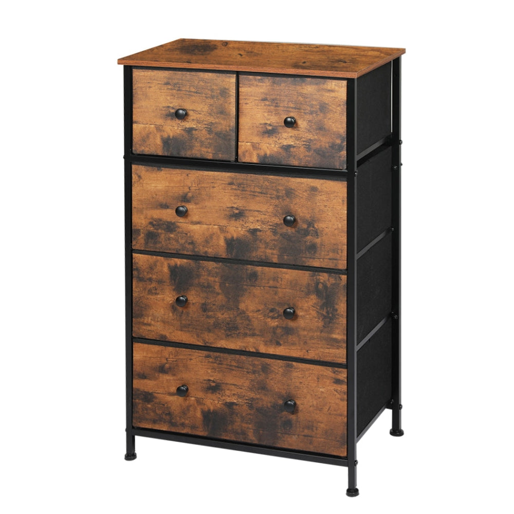 Levede Storage Cabinet Tower Chest of Drawers Dresser Tallboy Drawer Retro Brown Of Fast shipping On sale