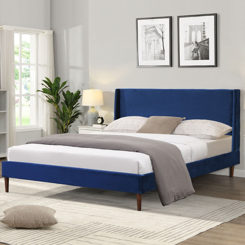 Levede Velvet Bed Frame Double Size Mattress Base Platform Wooden Headboard Blue Fast shipping On sale