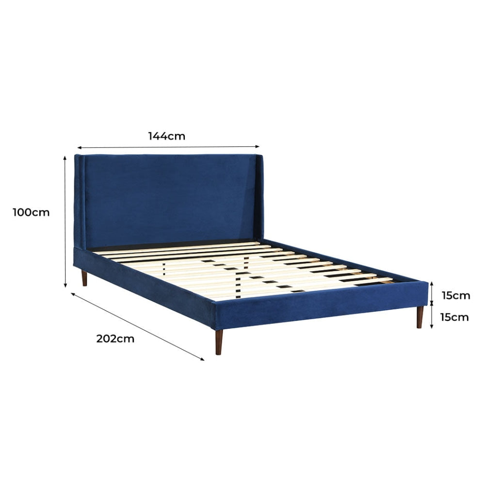 Levede Velvet Bed Frame Double Size Mattress Base Platform Wooden Headboard Blue Fast shipping On sale