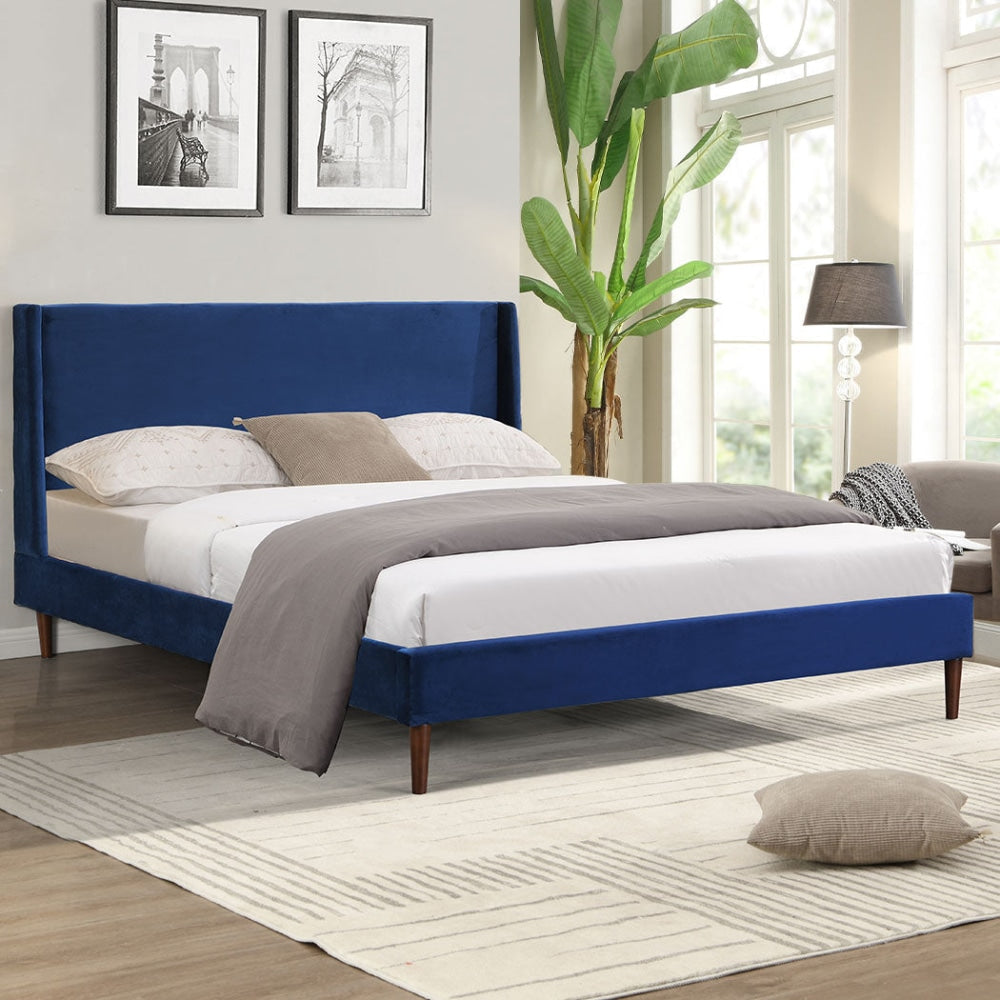 Levede Velvet Bed Frame Double Size Mattress Base Platform Wooden Headboard Blue Fast shipping On sale