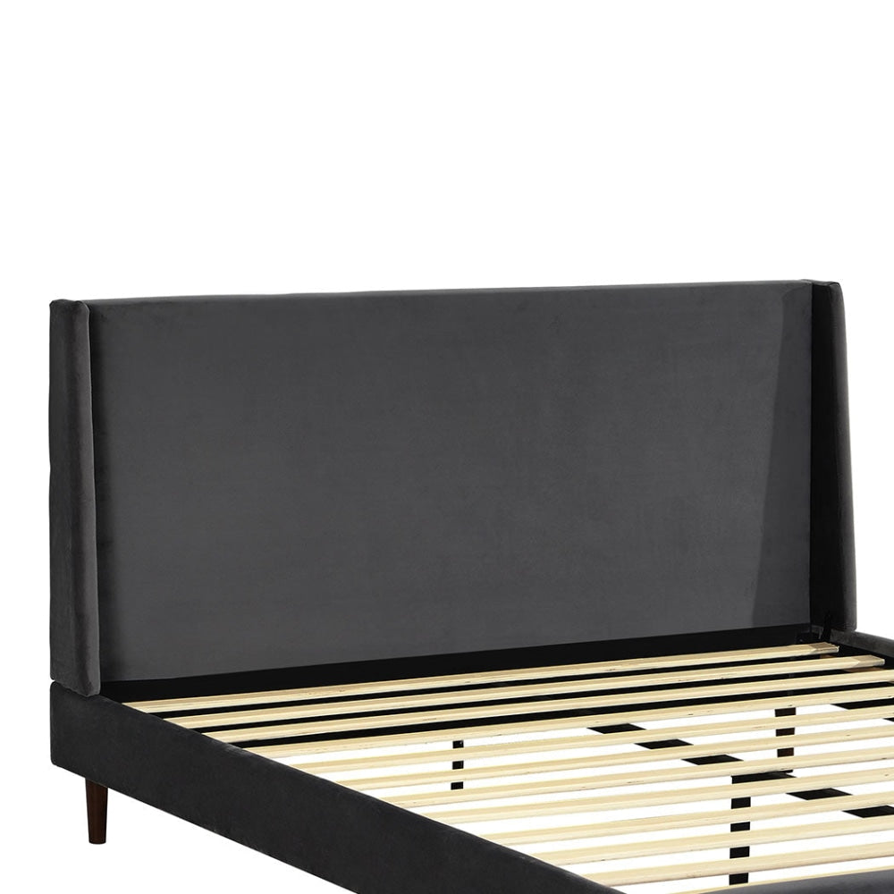 Levede Velvet Bed Frame Double Size Mattress Base Platform Wooden Headboard Grey Fast shipping On sale