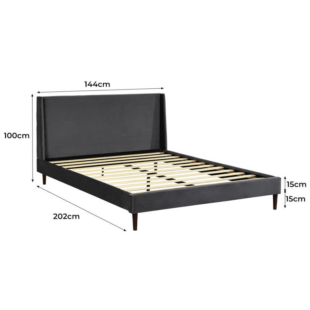 Levede Velvet Bed Frame Double Size Mattress Base Platform Wooden Headboard Grey Fast shipping On sale