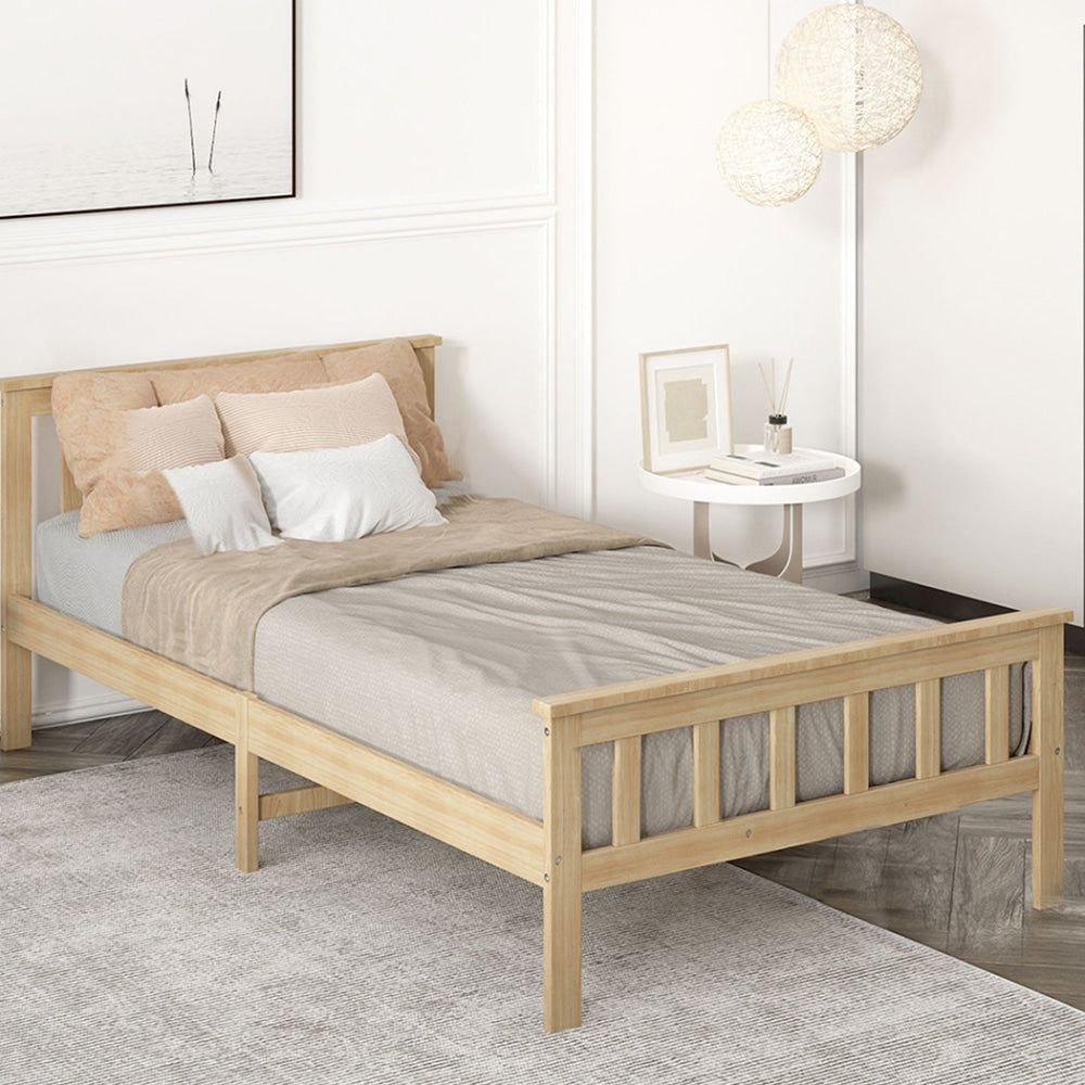 Levede Wooden Bed Frame King Single Size Mattress Base Solid Pine Wood Natural Fast shipping On sale