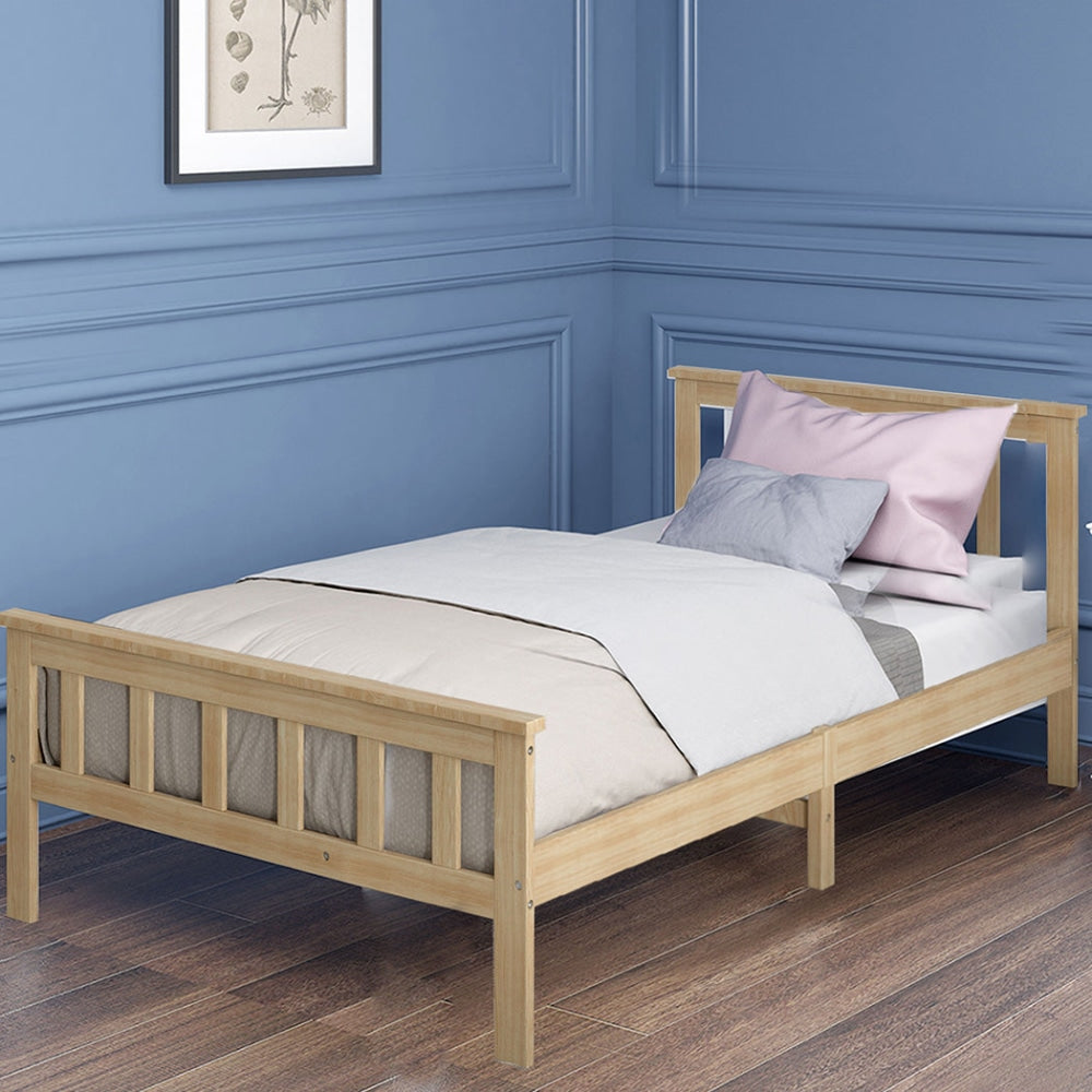 Levede Wooden Bed Frame King Single Size Mattress Base Solid Pine Wood Natural Fast shipping On sale