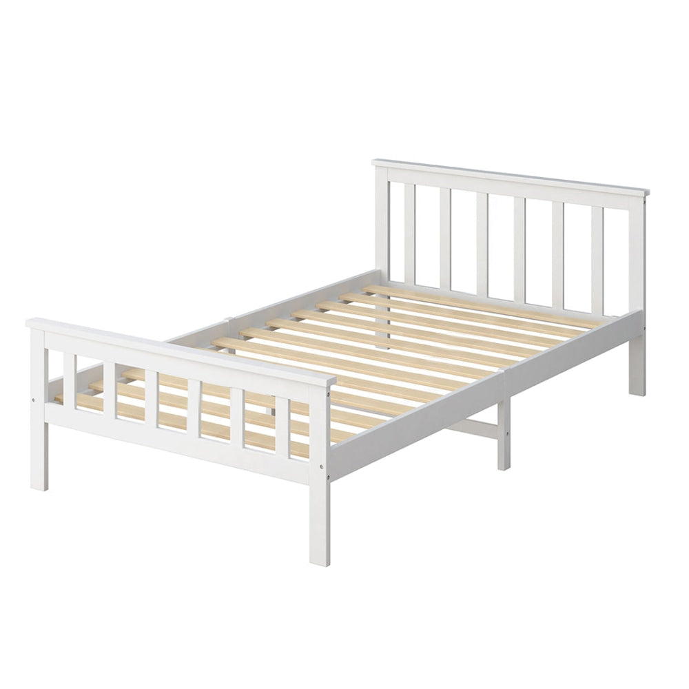 Levede Wooden Bed Frame King Single Size Mattress Base Solid Pine Wood White Fast shipping On sale