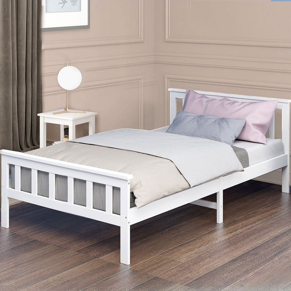 Levede Wooden Bed Frame King Single Size Mattress Base Solid Pine Wood White Fast shipping On sale