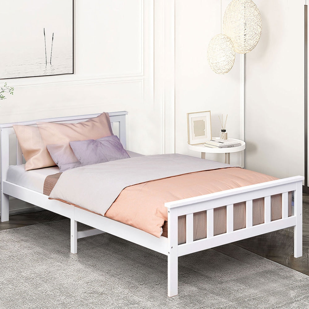 Levede Wooden Bed Frame King Single Size Mattress Base Solid Pine Wood White Fast shipping On sale