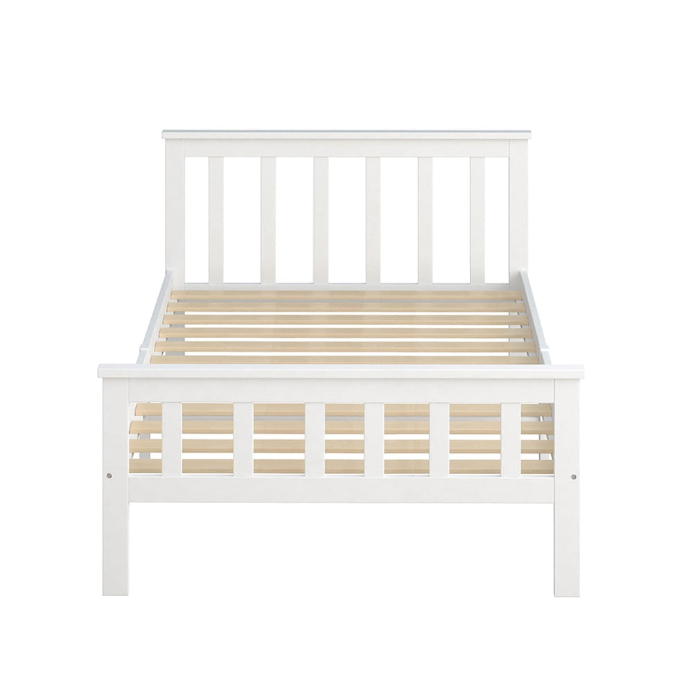 Levede Wooden Bed Frame King Single Size Mattress Base Solid Pine Wood White Fast shipping On sale