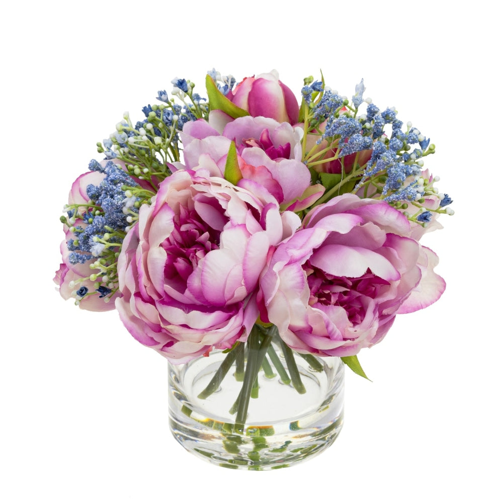 Lilac Peony Rose Artificial Fake Plant Decorative Arrangement 25cm In Glass Fast shipping On sale