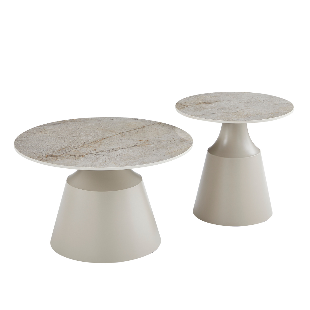 Lindie Ceramic Top Metal Base Round Nesting Coffee Tea Table Set Rocky Fast shipping On sale