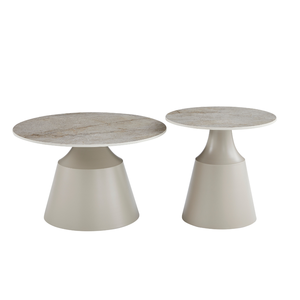 Lindie Ceramic Top Metal Base Round Nesting Coffee Tea Table Set Rocky Fast shipping On sale