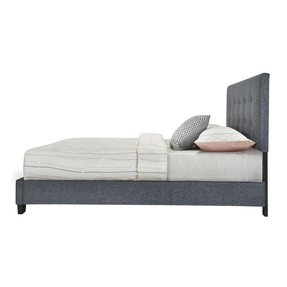 Linen Fabric Bed Frame Double Size Button Head Dark Grey Fast shipping On sale