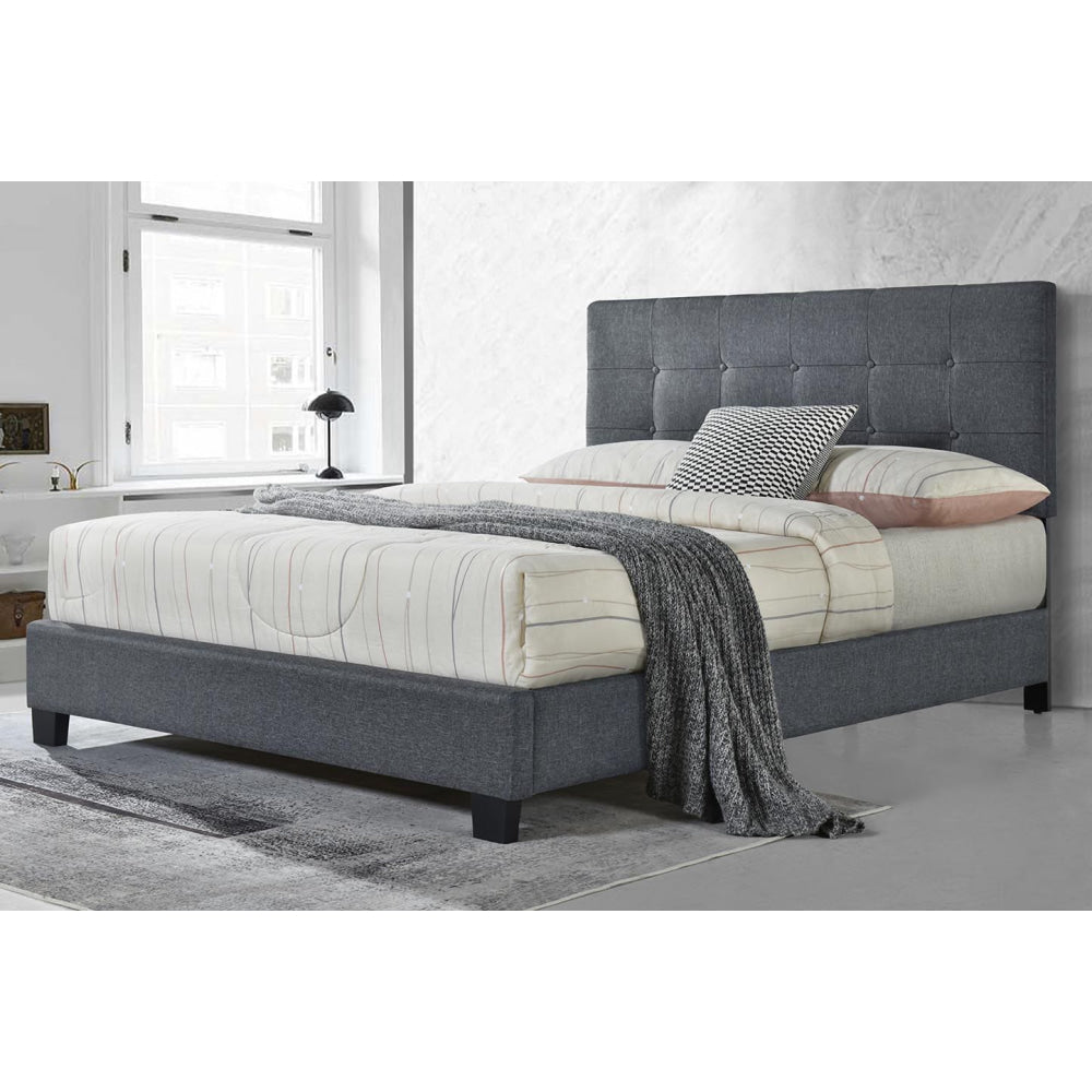 Linen Fabric Bed Frame Double Size Button Head Dark Grey Fast shipping On sale