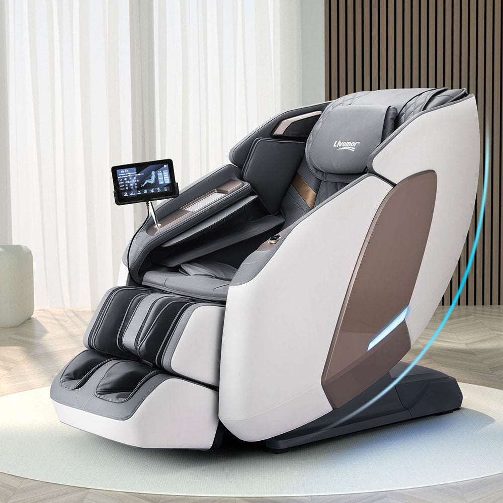 Livemor 4D Massage Chair Electric Recliner Double Core Mechanism Massager Melisa White Lounge Fast shipping On sale
