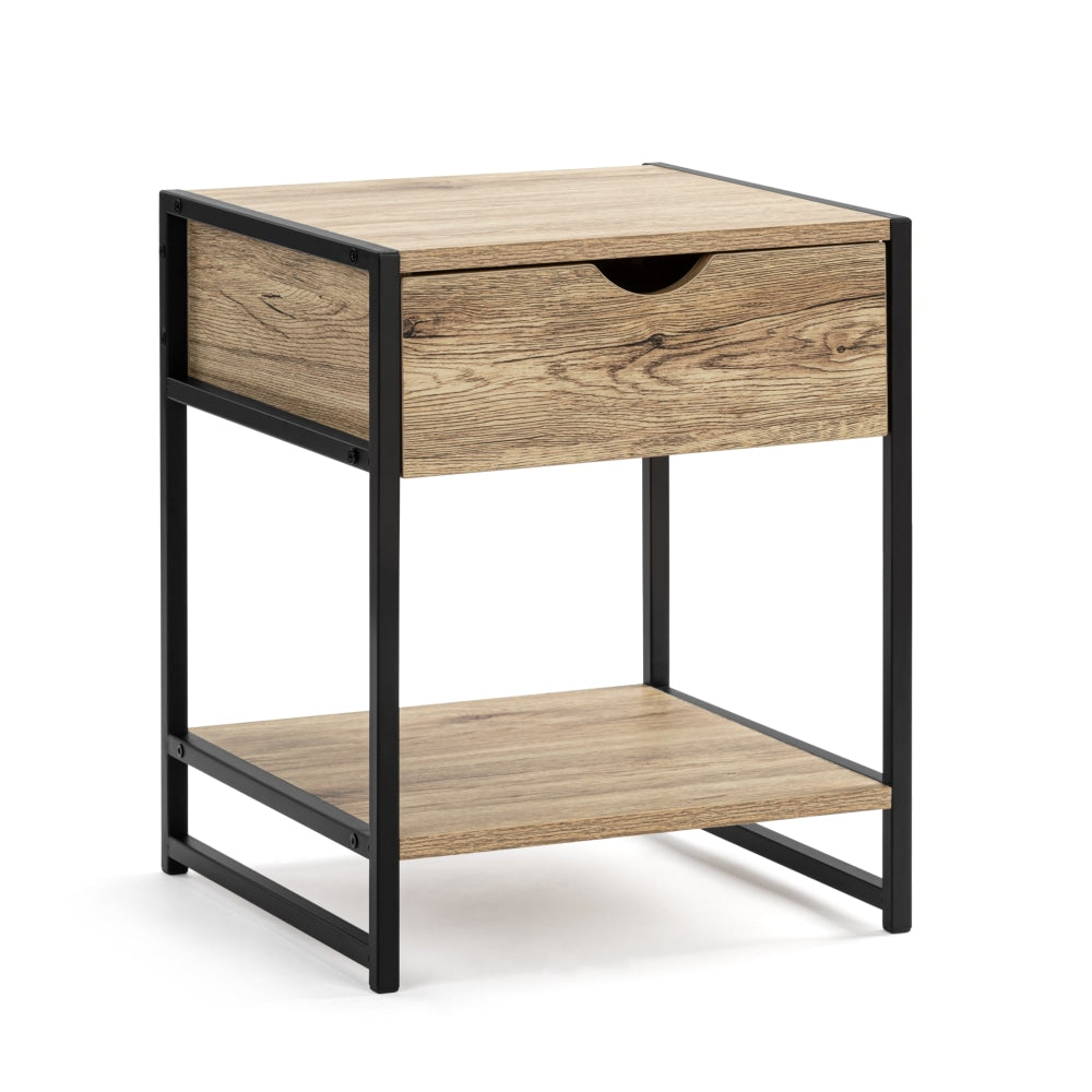 Logan Industrial Nightstand Bedside Table W/ 1-Drawer - Oak/Black Fast shipping On sale