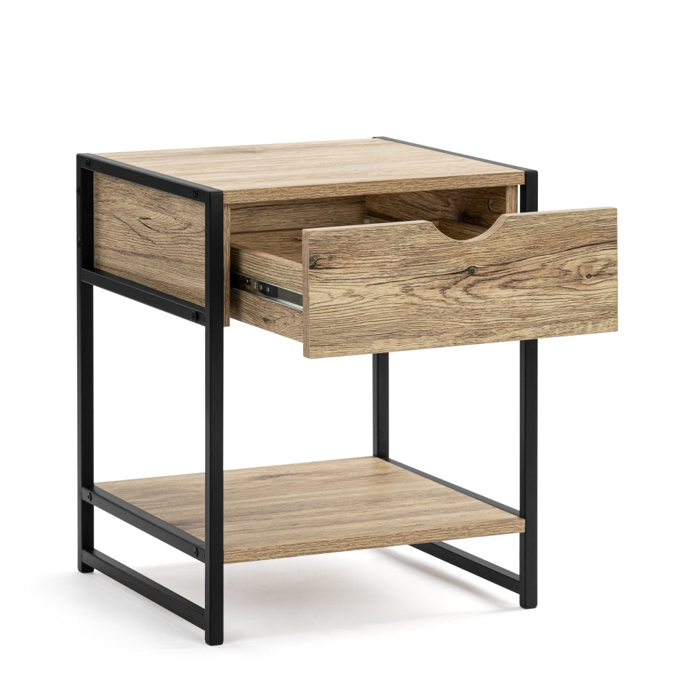 Logan Industrial Nightstand Bedside Table W/ 1-Drawer - Oak/Black Fast shipping On sale