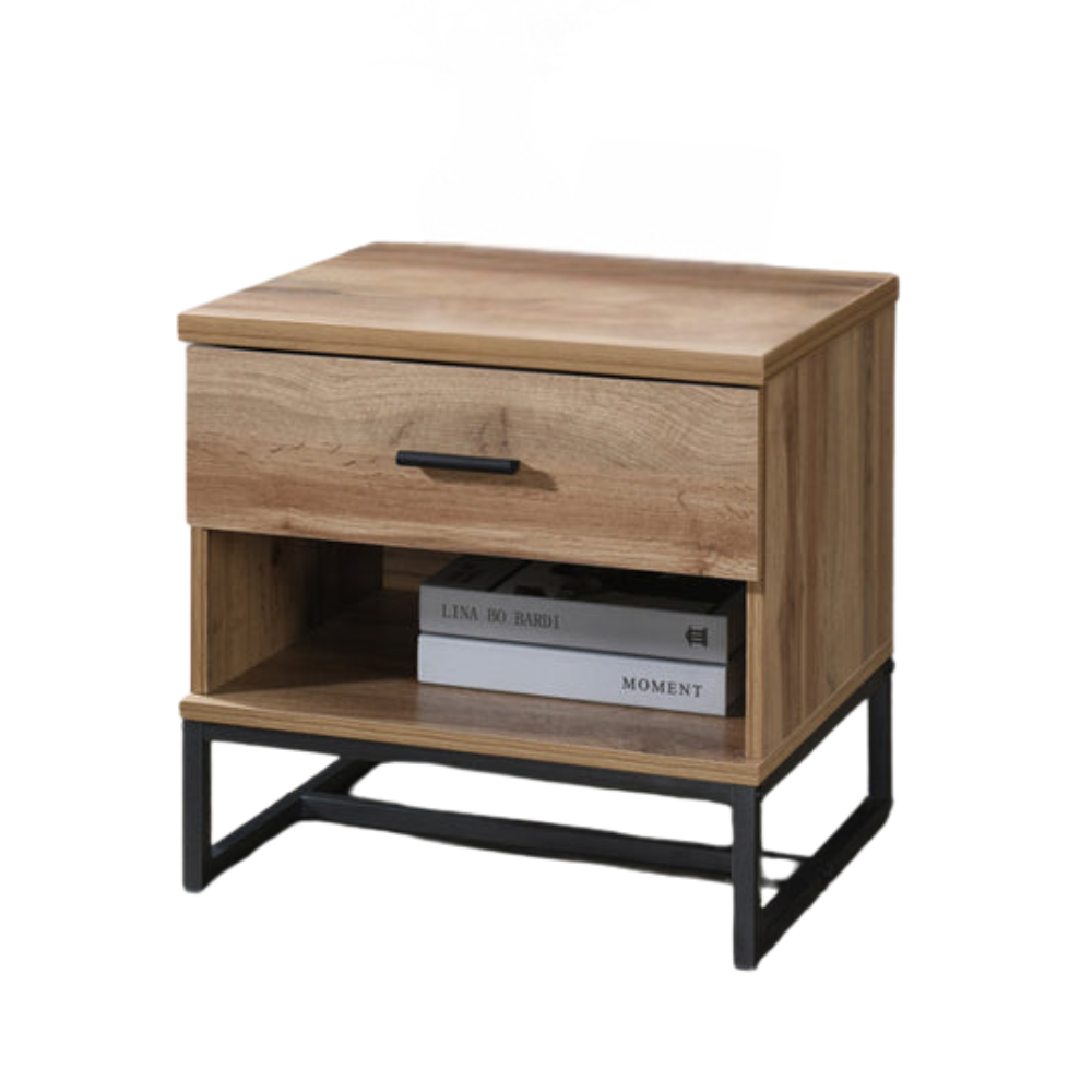 Logen Open Shelf Nightstand Bedside Table 1-Drawer Wotan Oak/Black Fast shipping On sale