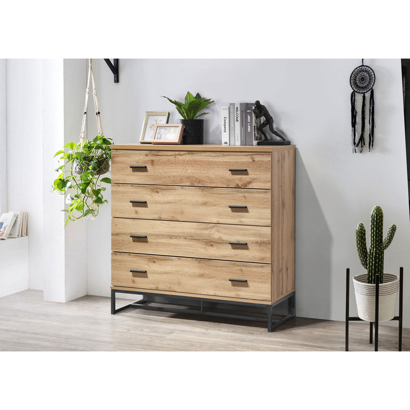 Logen Wooden Chest Of 5-Drawers Storage Cabinet Tallboy Wotan Oak/Black Drawers Fast shipping On sale
