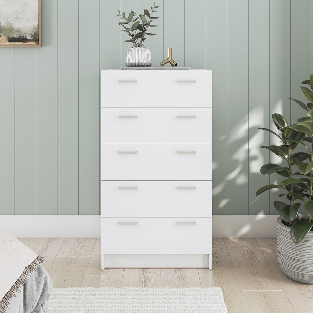 Lorenzo Chest of 5-Drawer Tallboy Storage Cabinet - White Of Drawers Fast shipping On sale