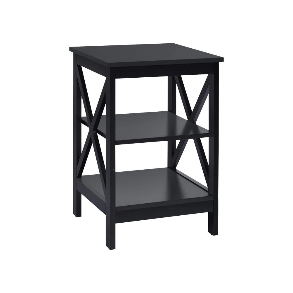 Lortelle Wooden End Lamp Side Table 2-Open Shelves Black Fast shipping On sale