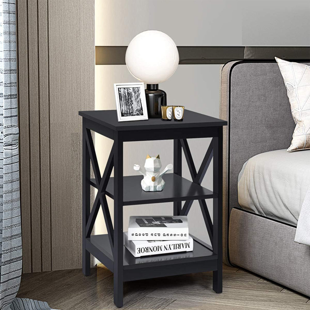 Lortelle Wooden End Lamp Side Table 2-Open Shelves Black Fast shipping On sale