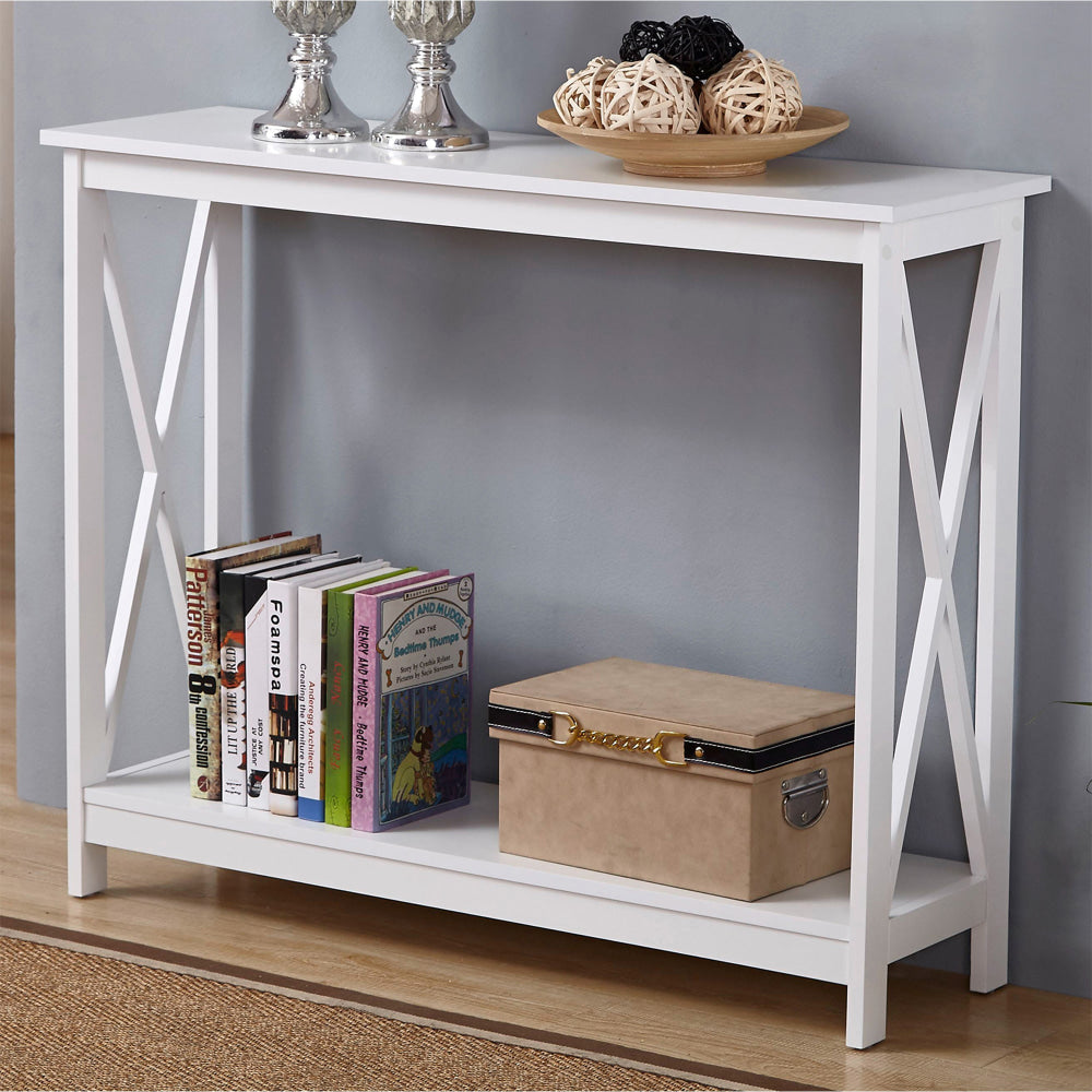 Lortelle Wooden Hallway Console Hall Table W/ 2-Shelf White Fast shipping On sale